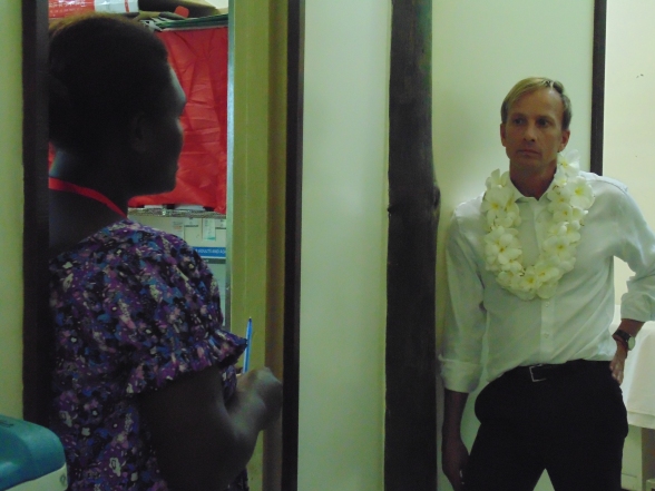Executive Director for Global Fund Mark Dybul (R) attentive to Begabari Clinic Coordinator Josepha Tametalong's presention at Anglicare Waigani, Port Moresby, PNG. February 16th 2015  http://www.theglobalfu nd.org/en/?gclid=CMuQiOr45cMCFQ1wvAod82oA-w