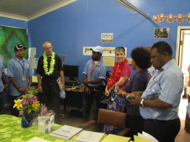 Arch Bishop of Canterbury Justin Welby ( second from left) and Mrs. Welby (3rd from right) visiting the Adult Literacy Program Office at the Anglicare Port Moresby Branch, on the 9th of August, 2014, in Papua New Guinea