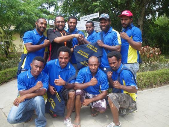 NCD Mens' Kick Boxing Gold Medalist winners, 2014. Where proudly supported by Anglicare PNG Inc. and the Anglicare Foundation with Merchandise for participation in the PNG Games - Lae, 2014.