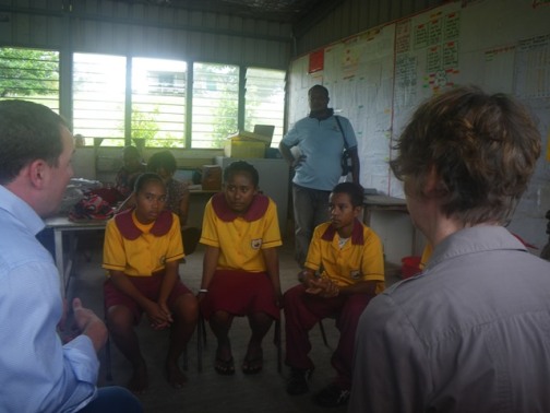 Students from PAPA Primary interviewed by representatives from the Australian DFAT’s NGO Cooperation Program, March 2015. Central Province, PNG