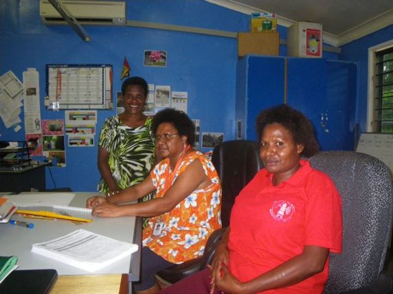The hard working staff of the Anglicare POM Adult Literacy School (PNG) take time out after a full day of lesson presentation to learners in 4 levels. February 2015 . 