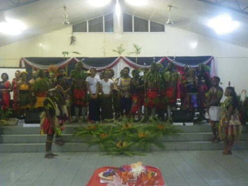 Sonoma Adventist College students welcome Church Leader and Partners during the welcome dinner at Sonoma, Rabaul, ENB Province.2015